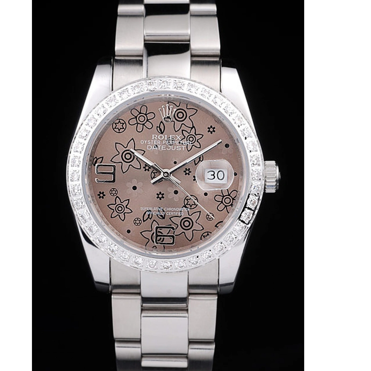 Aaa replica watch Polished Datejust Stainless Brown Steel Dial Diamond Flowers Plated Rolex 1025